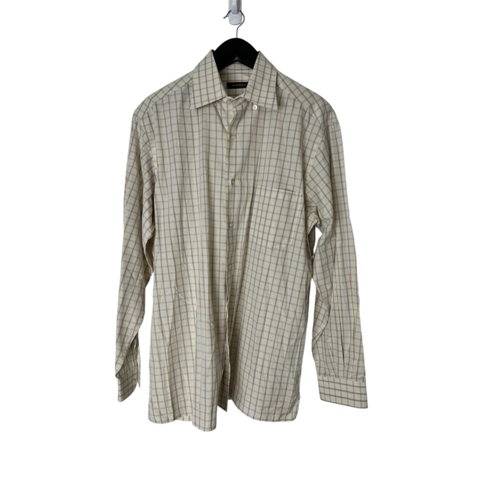 Men's Ermenegildo Zegna Dress Shirt XL Yellow Brown 100% Cotton Designer Luxury